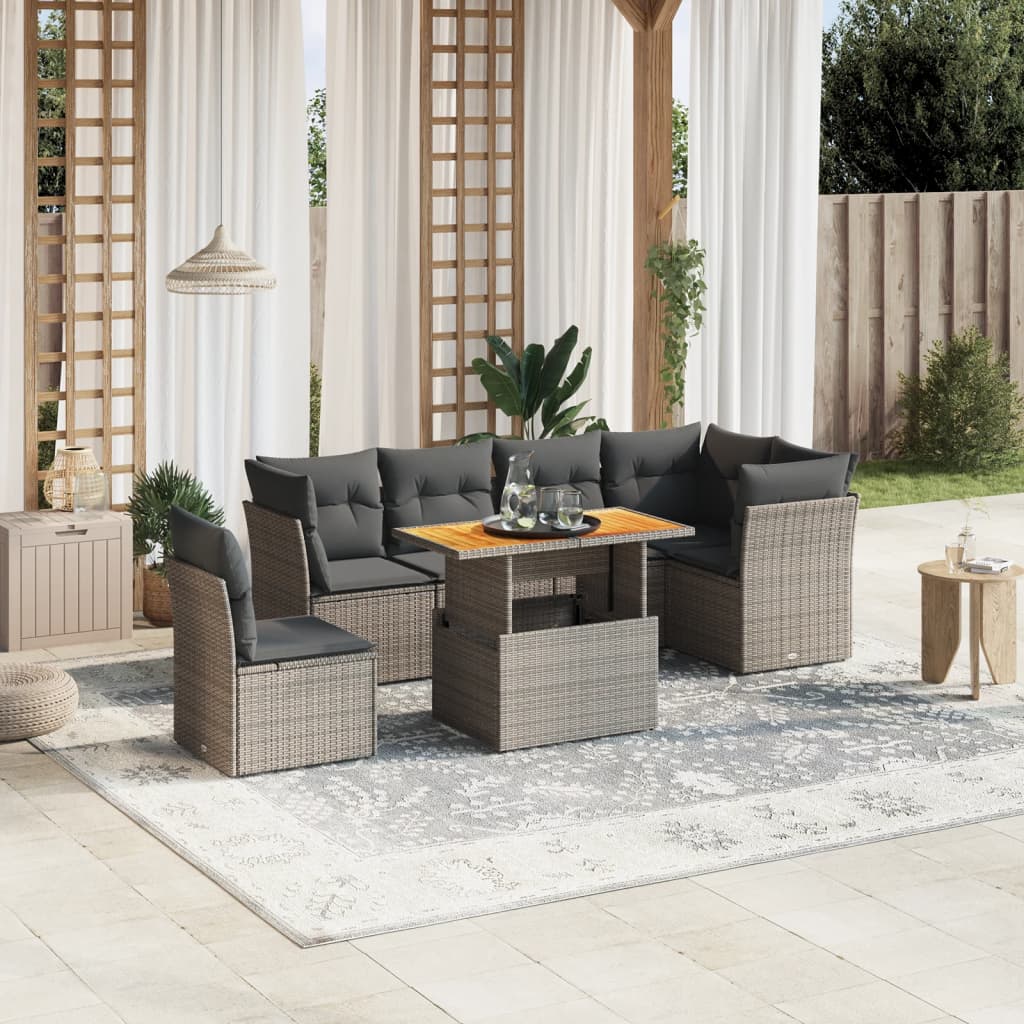 7-delige Loungeset met kussens poly rattan grijs is nu te koop bij PeponiXL, paradijselijk wonen!
