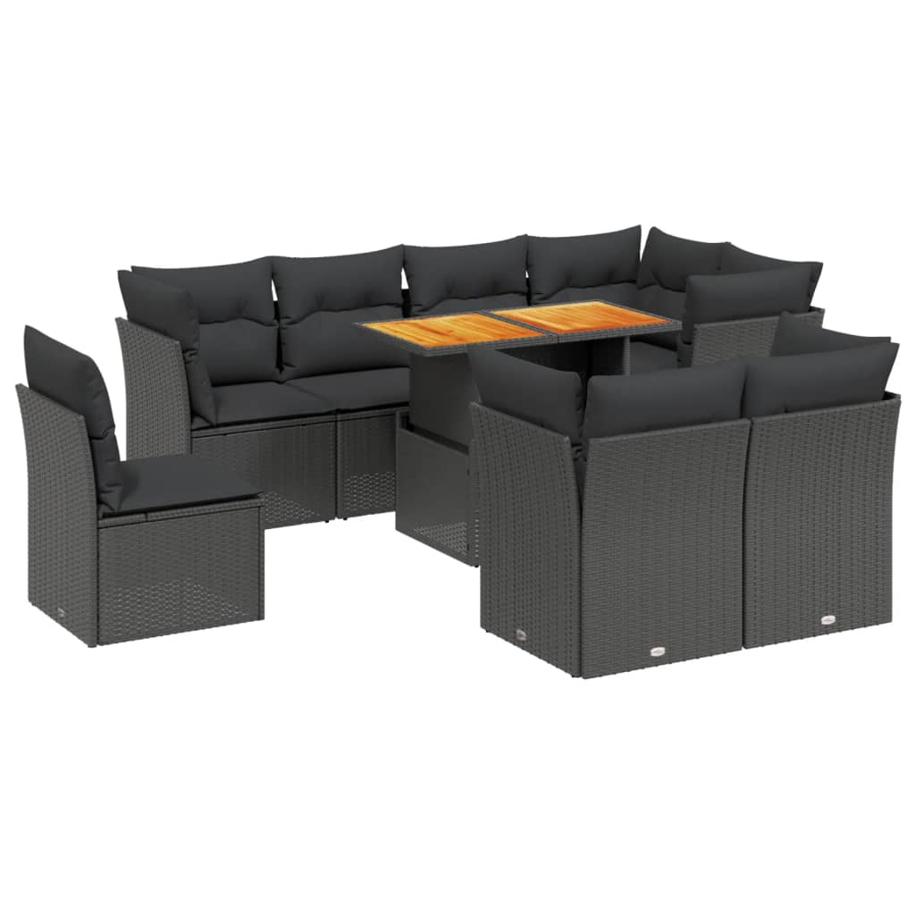 9-delige Loungeset met kussens poly rattan zwart is nu te koop bij PeponiXL, paradijselijk wonen!