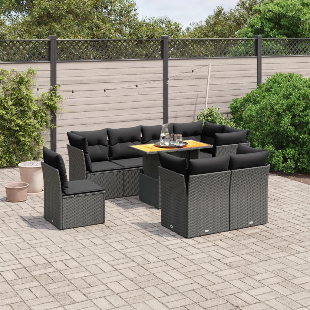 9-delige Loungeset met kussens poly rattan zwart is nu te koop bij PeponiXL, paradijselijk wonen!