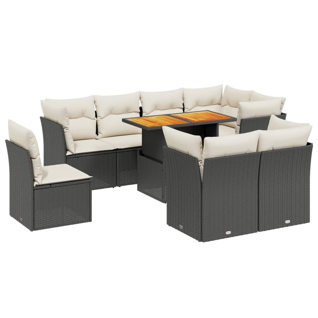 9-delige Loungeset met kussens poly rattan zwart is nu te koop bij PeponiXL, paradijselijk wonen!