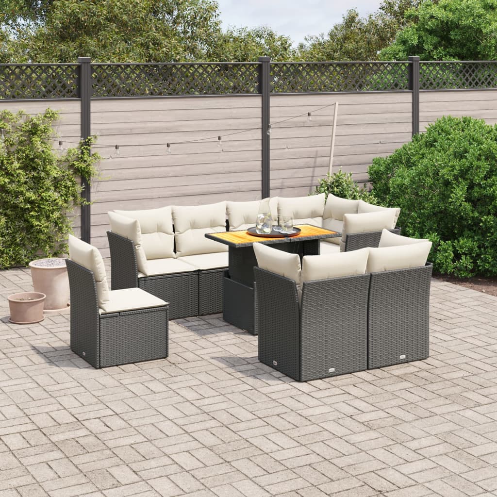 9-delige Loungeset met kussens poly rattan zwart is nu te koop bij PeponiXL, paradijselijk wonen!