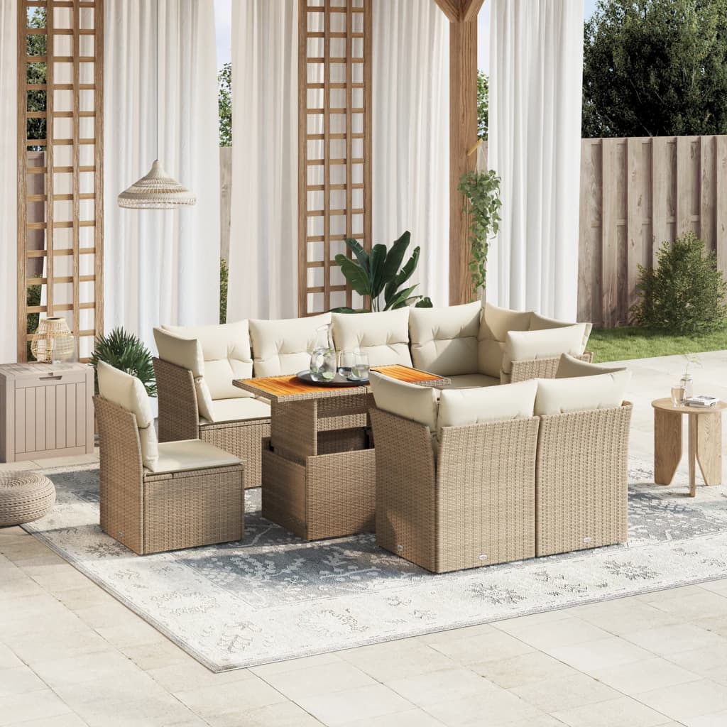 9-delige Loungeset met kussens poly rattan beige is nu te koop bij PeponiXL, paradijselijk wonen!