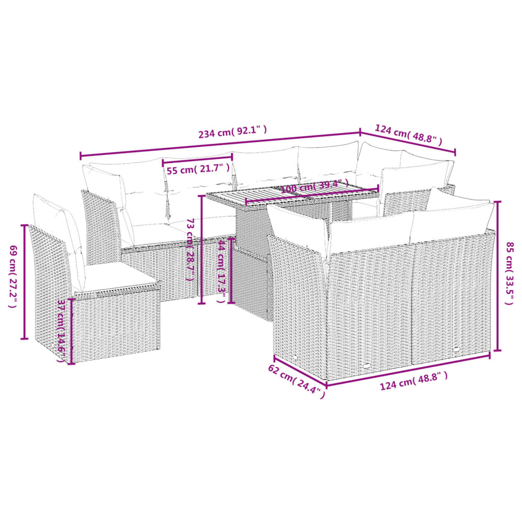 9-delige Loungeset met kussens poly rattan beige is nu te koop bij PeponiXL, paradijselijk wonen!