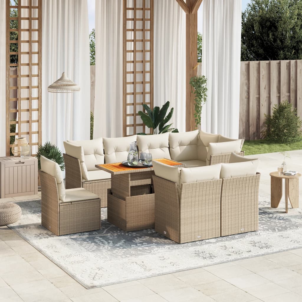 9-delige Loungeset met kussens poly rattan beige is nu te koop bij PeponiXL, paradijselijk wonen!