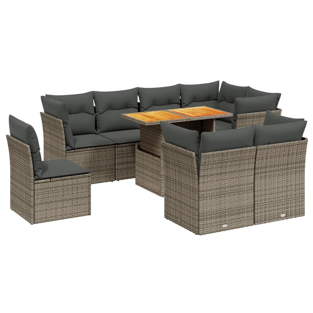 9-delige Loungeset met kussens poly rattan grijs is nu te koop bij PeponiXL, paradijselijk wonen!