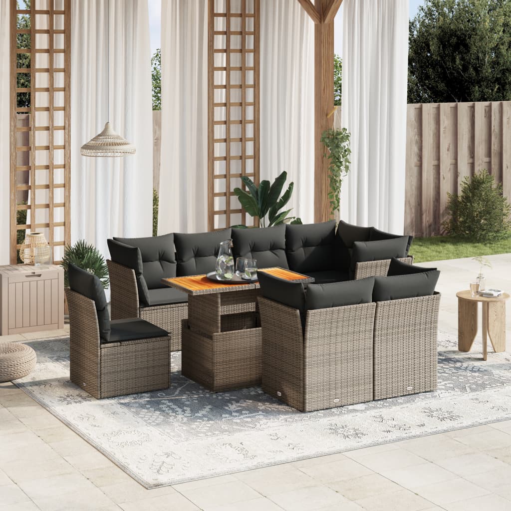 9-delige Loungeset met kussens poly rattan grijs is nu te koop bij PeponiXL, paradijselijk wonen!