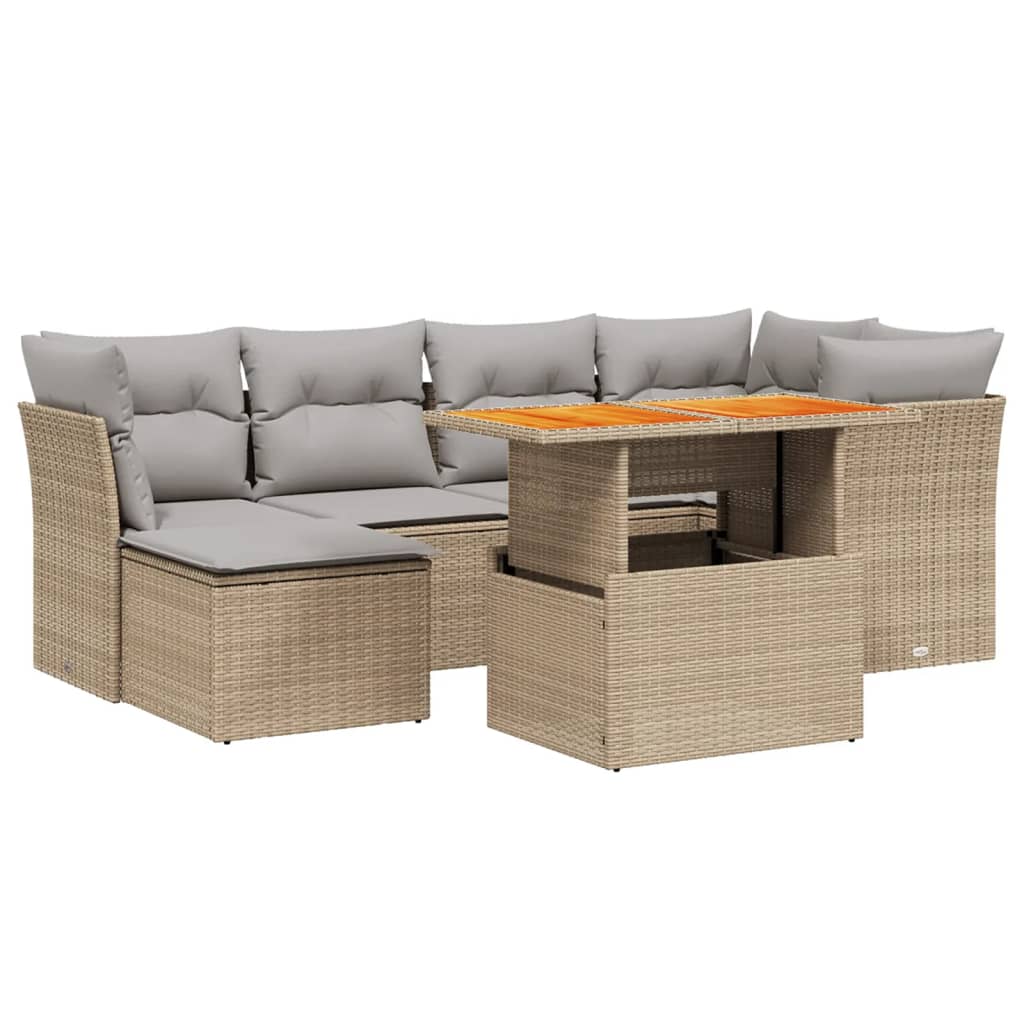 7-delige Loungeset met kussens poly rattan beige is nu te koop bij PeponiXL, paradijselijk wonen!