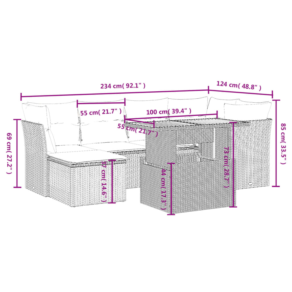 7-delige Loungeset met kussens poly rattan beige is nu te koop bij PeponiXL, paradijselijk wonen!