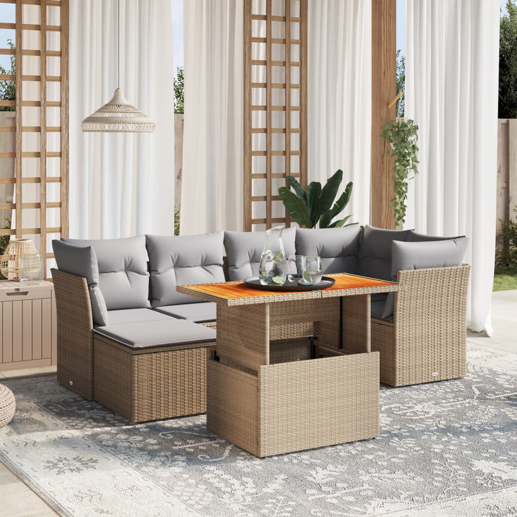 7-delige Loungeset met kussens poly rattan beige is nu te koop bij PeponiXL, paradijselijk wonen!