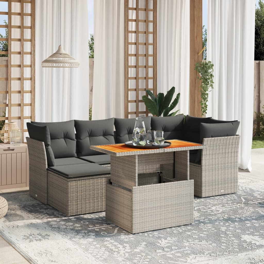 7-delige Loungeset met kussens poly rattan grijs is nu te koop bij PeponiXL, paradijselijk wonen!