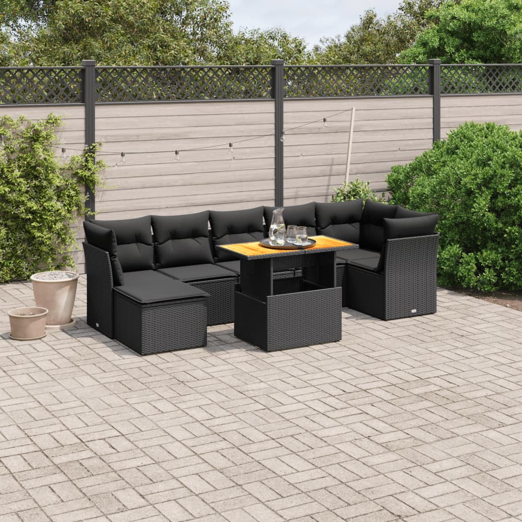 8-delige Loungeset met kussens poly rattan zwart is nu te koop bij PeponiXL, paradijselijk wonen!