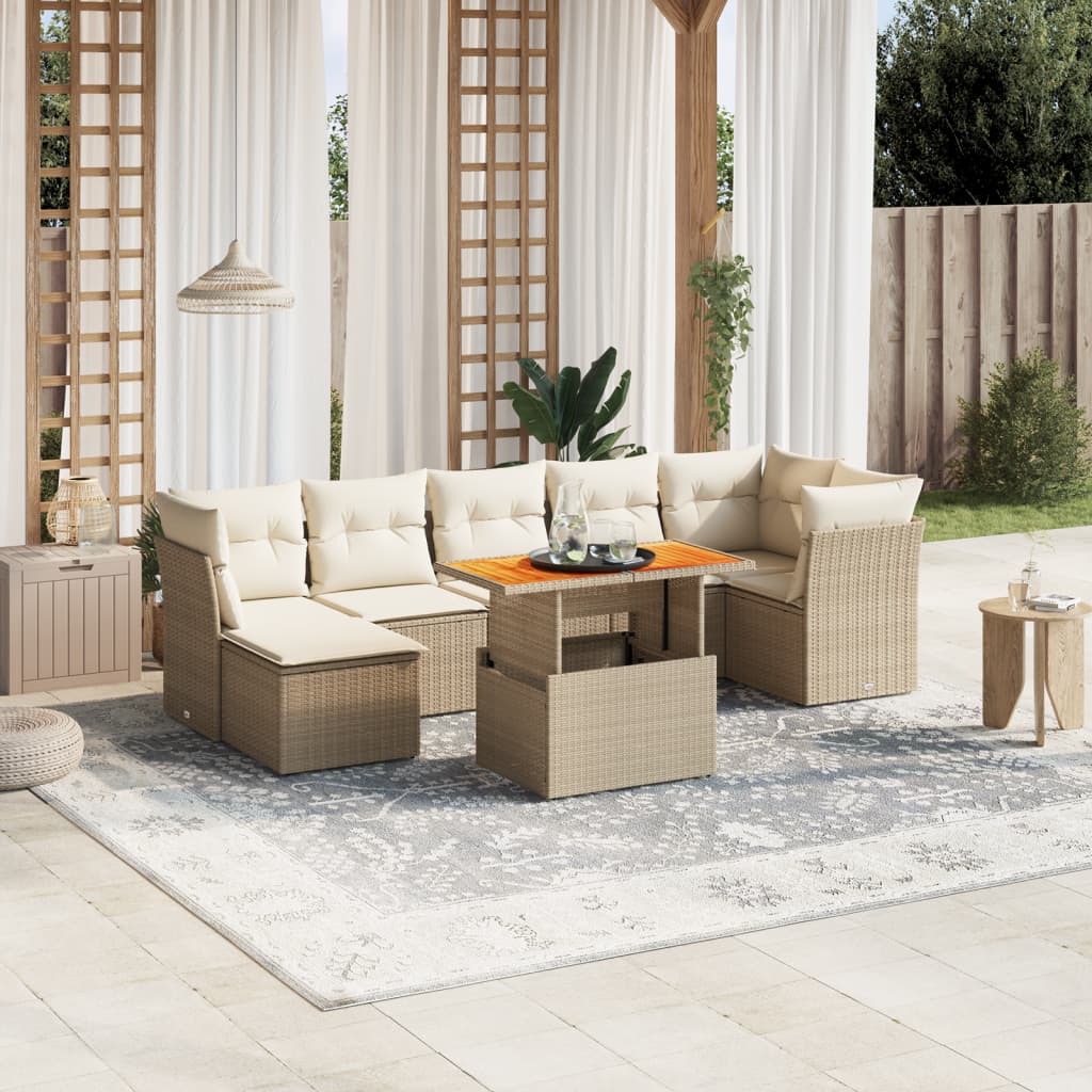 8-delige Loungeset met kussens poly rattan beige is nu te koop bij PeponiXL, paradijselijk wonen!
