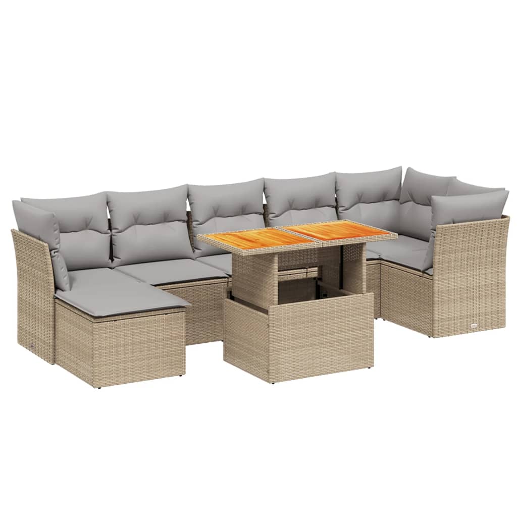 8-delige Loungeset met kussens poly rattan beige is nu te koop bij PeponiXL, paradijselijk wonen!