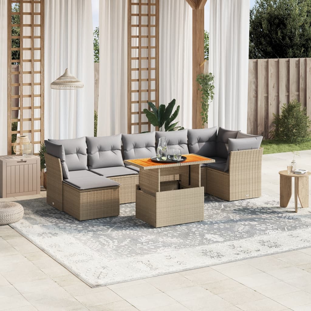 8-delige Loungeset met kussens poly rattan beige is nu te koop bij PeponiXL, paradijselijk wonen!