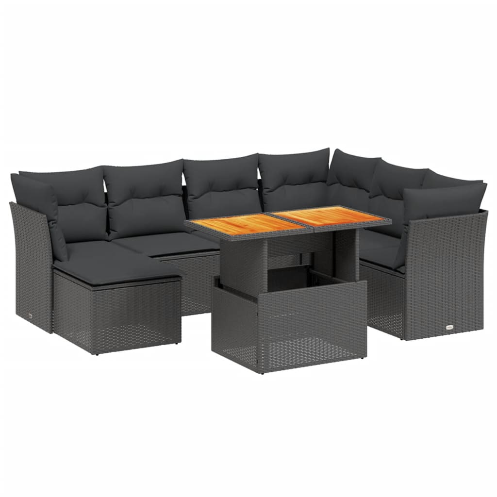8-delige Loungeset met kussens poly rattan zwart is nu te koop bij PeponiXL, paradijselijk wonen!