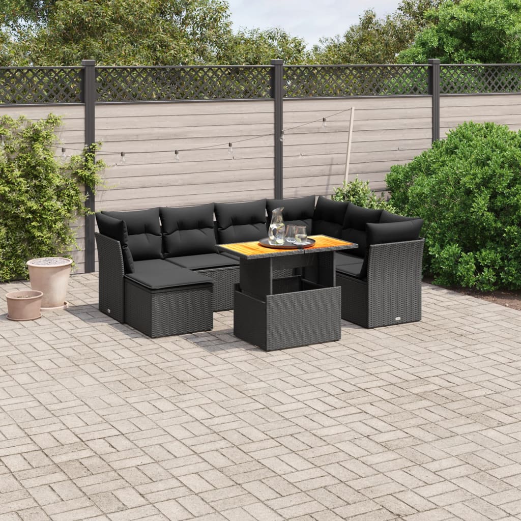 8-delige Loungeset met kussens poly rattan zwart is nu te koop bij PeponiXL, paradijselijk wonen!