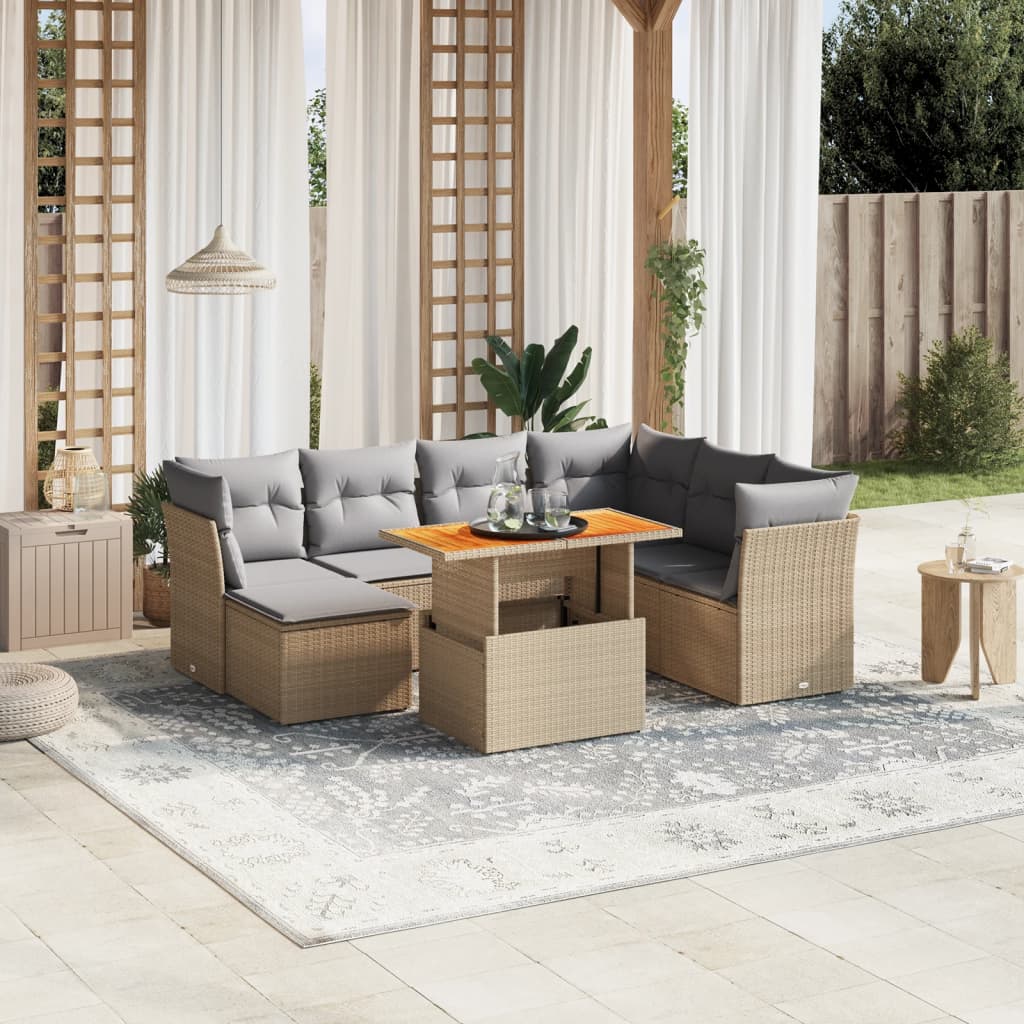 8-delige Loungeset met kussens poly rattan beige is nu te koop bij PeponiXL, paradijselijk wonen!