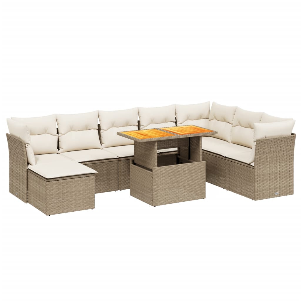 9-delige Loungeset met kussens poly rattan beige is nu te koop bij PeponiXL, paradijselijk wonen!