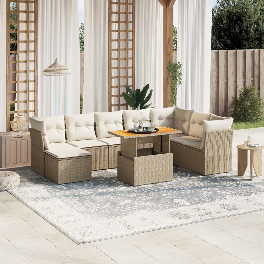 9-delige Loungeset met kussens poly rattan beige is nu te koop bij PeponiXL, paradijselijk wonen!