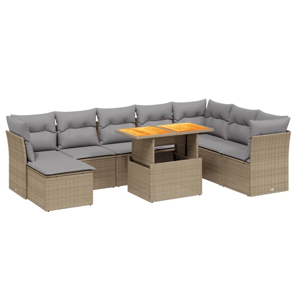 9-delige Loungeset met kussens poly rattan beige is nu te koop bij PeponiXL, paradijselijk wonen!