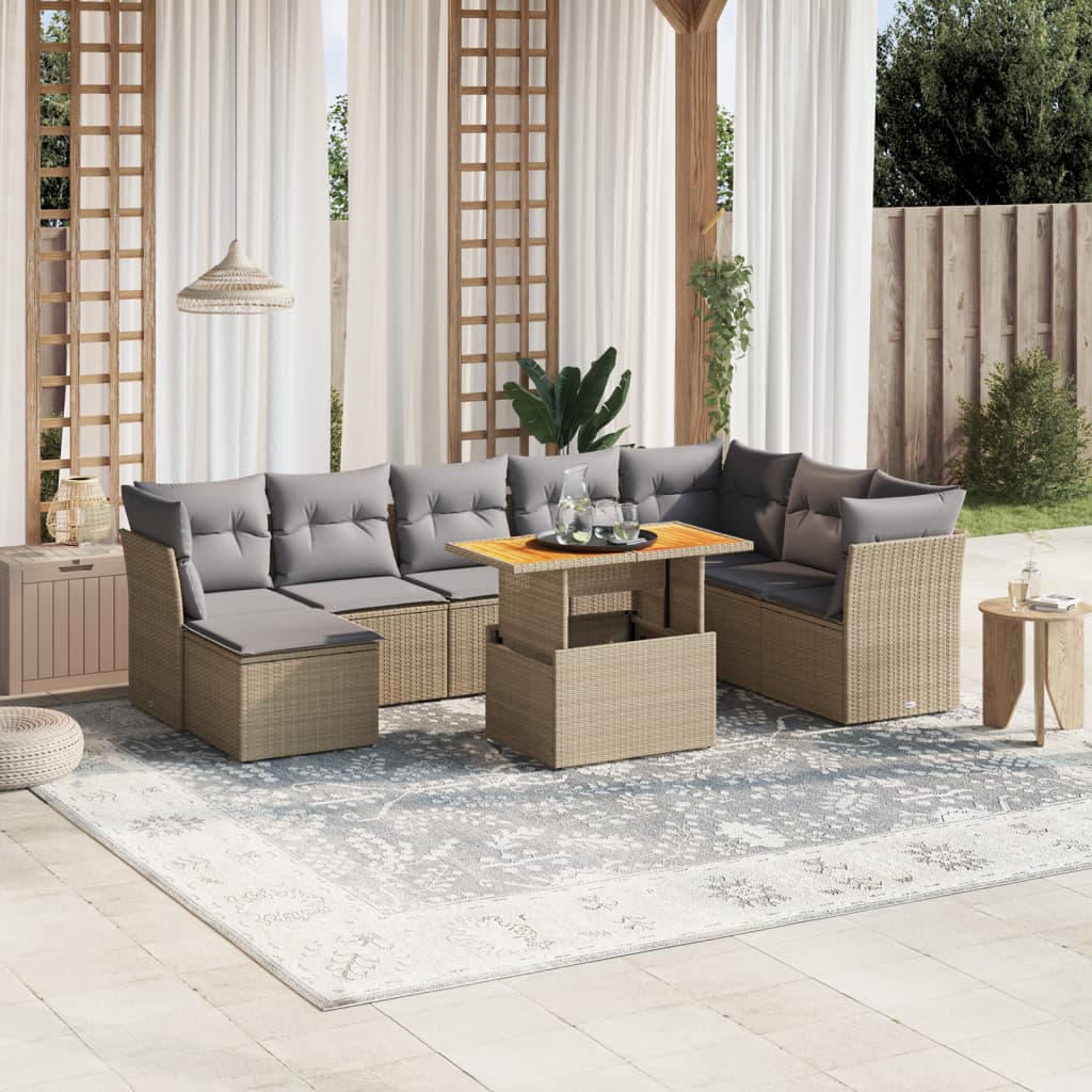 9-delige Loungeset met kussens poly rattan beige is nu te koop bij PeponiXL, paradijselijk wonen!