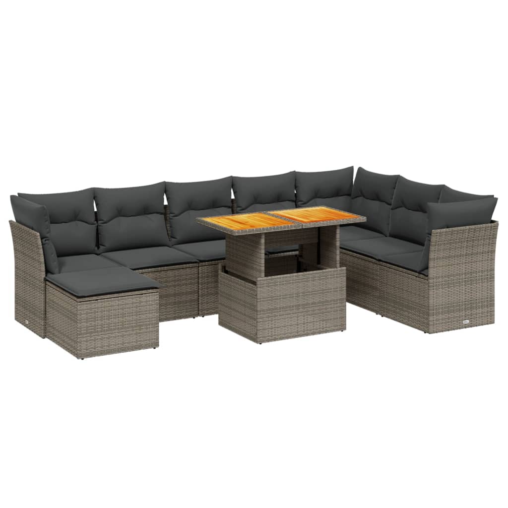 9-delige Loungeset met kussens poly rattan grijs is nu te koop bij PeponiXL, paradijselijk wonen!