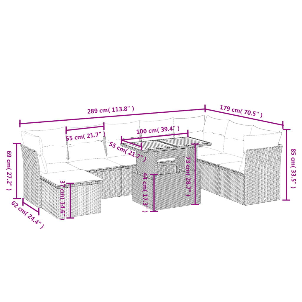 9-delige Loungeset met kussens poly rattan grijs is nu te koop bij PeponiXL, paradijselijk wonen!