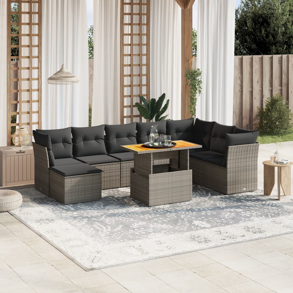 9-delige Loungeset met kussens poly rattan grijs is nu te koop bij PeponiXL, paradijselijk wonen!