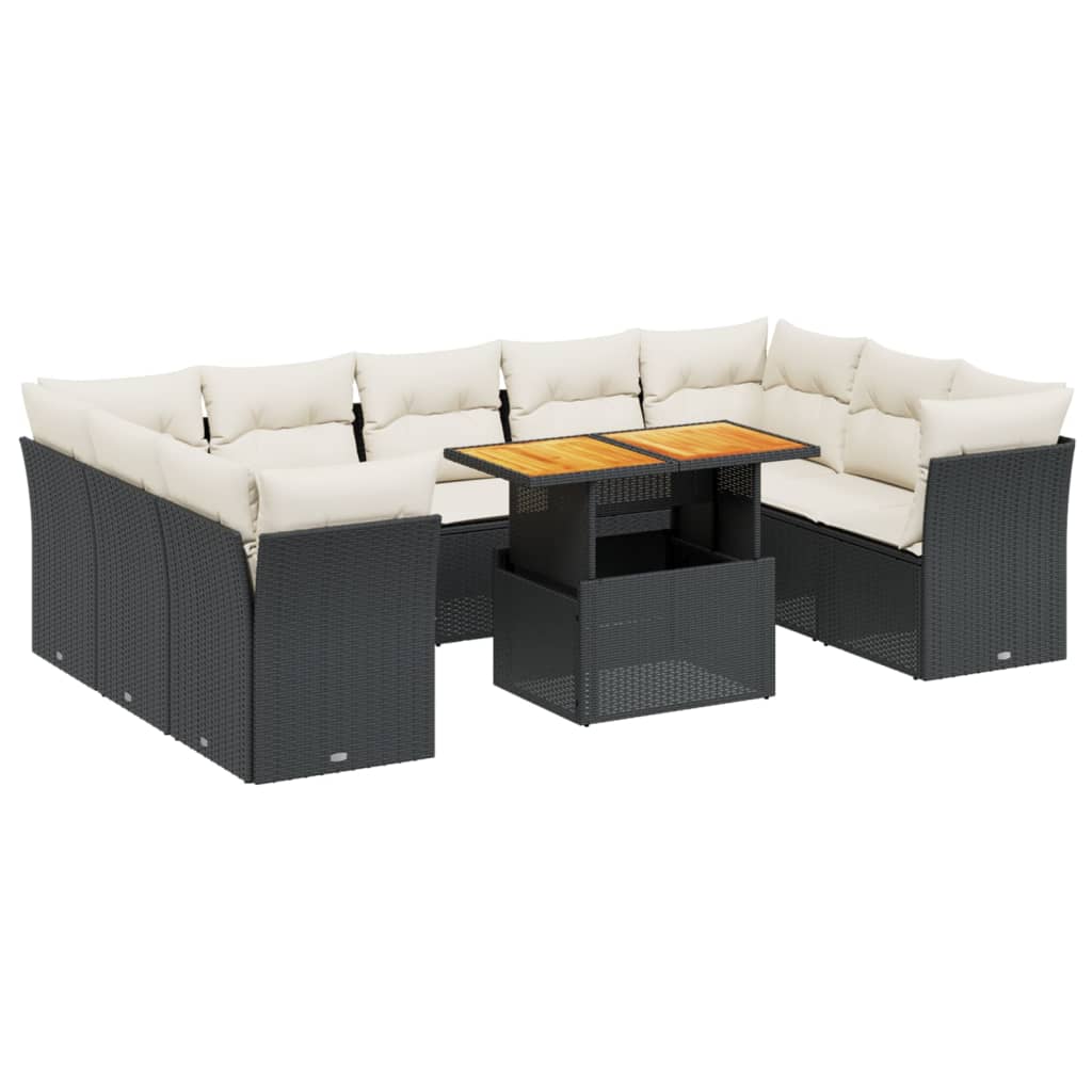 10-delige Loungeset met kussens poly rattan zwart is nu te koop bij PeponiXL, paradijselijk wonen!