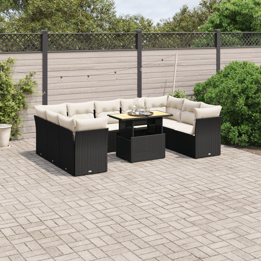 10-delige Loungeset met kussens poly rattan zwart is nu te koop bij PeponiXL, paradijselijk wonen!