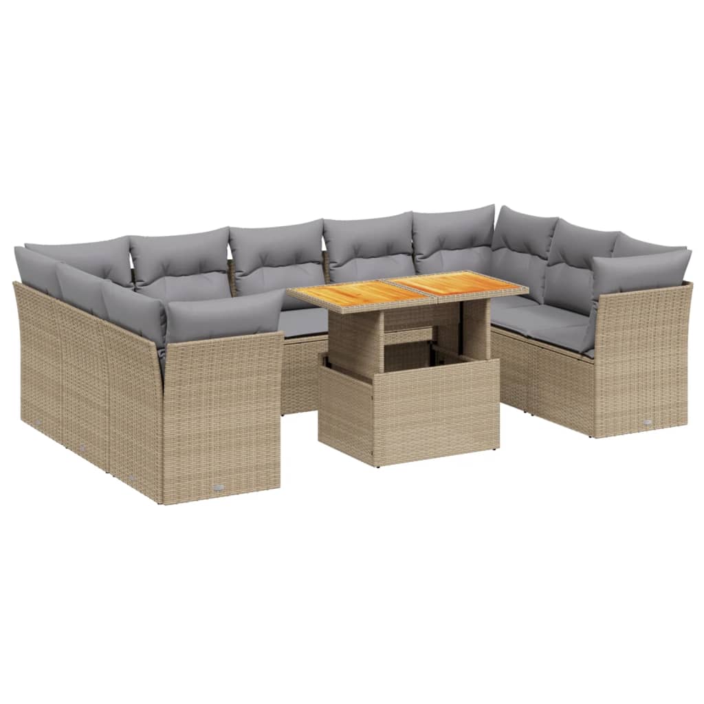 10-delige Loungeset met kussens poly rattan beige is nu te koop bij PeponiXL, paradijselijk wonen!