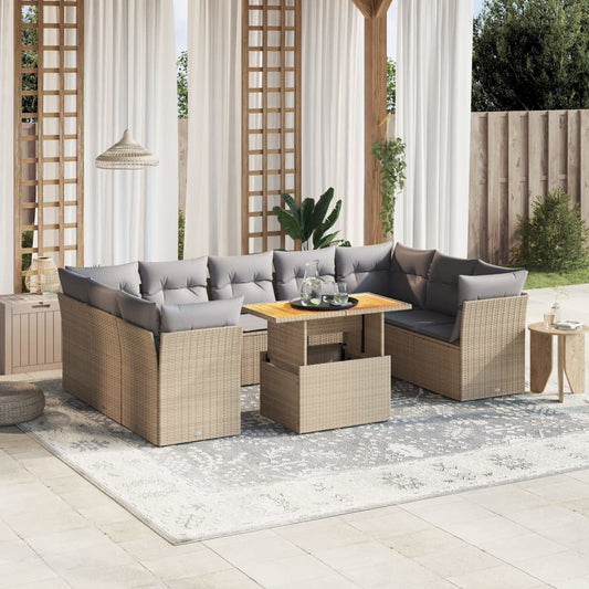 10-delige Loungeset met kussens poly rattan beige is nu te koop bij PeponiXL, paradijselijk wonen!
