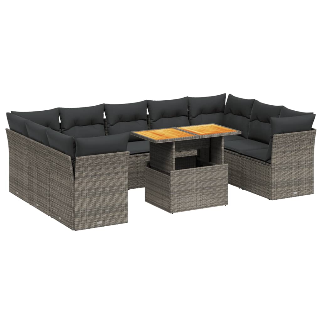 10-delige Loungeset met kussens poly rattan grijs is nu te koop bij PeponiXL, paradijselijk wonen!