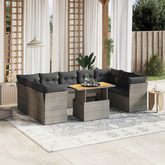 10-delige Loungeset met kussens poly rattan grijs is nu te koop bij PeponiXL, paradijselijk wonen!