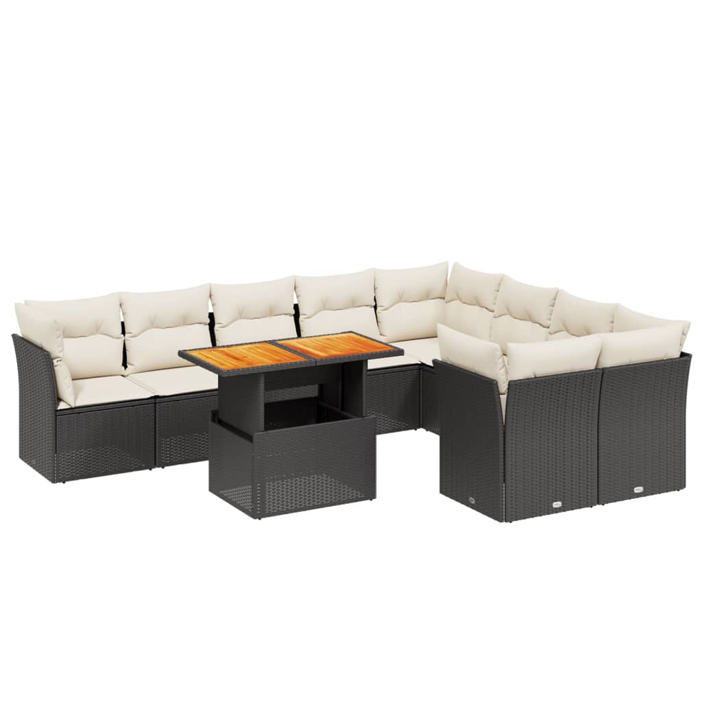 10-delige Loungeset met kussens poly rattan zwart is nu te koop bij PeponiXL, paradijselijk wonen!