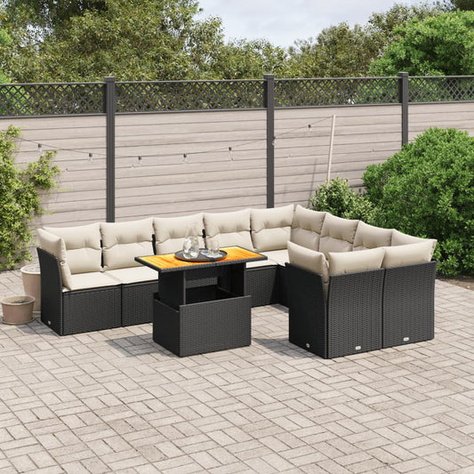 10-delige Loungeset met kussens poly rattan zwart is nu te koop bij PeponiXL, paradijselijk wonen!