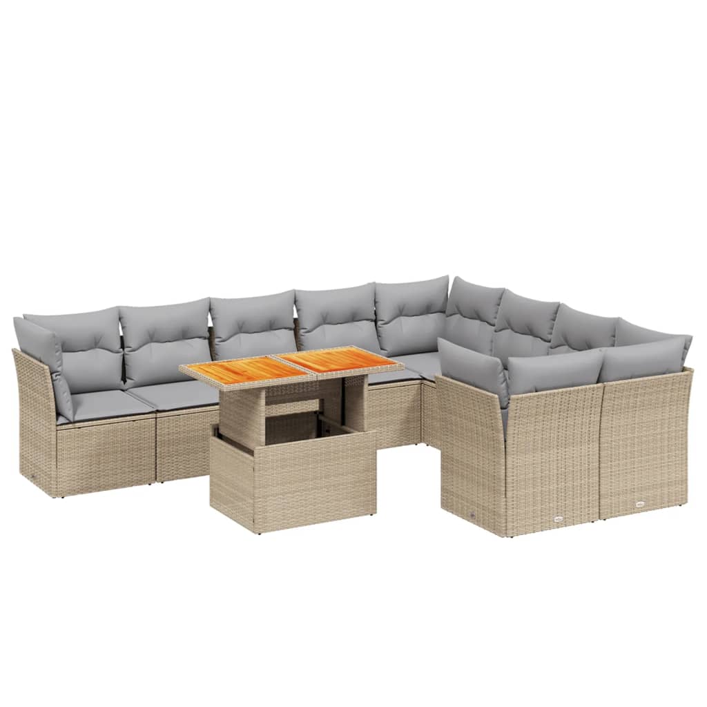 10-delige Loungeset met kussens poly rattan beige is nu te koop bij PeponiXL, paradijselijk wonen!
