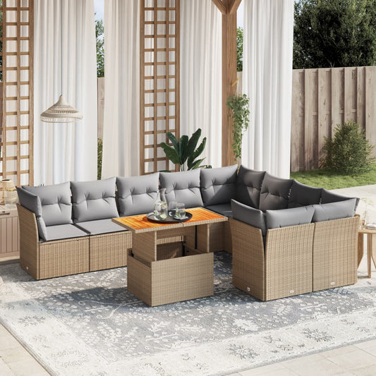 10-delige Loungeset met kussens poly rattan beige is nu te koop bij PeponiXL, paradijselijk wonen!