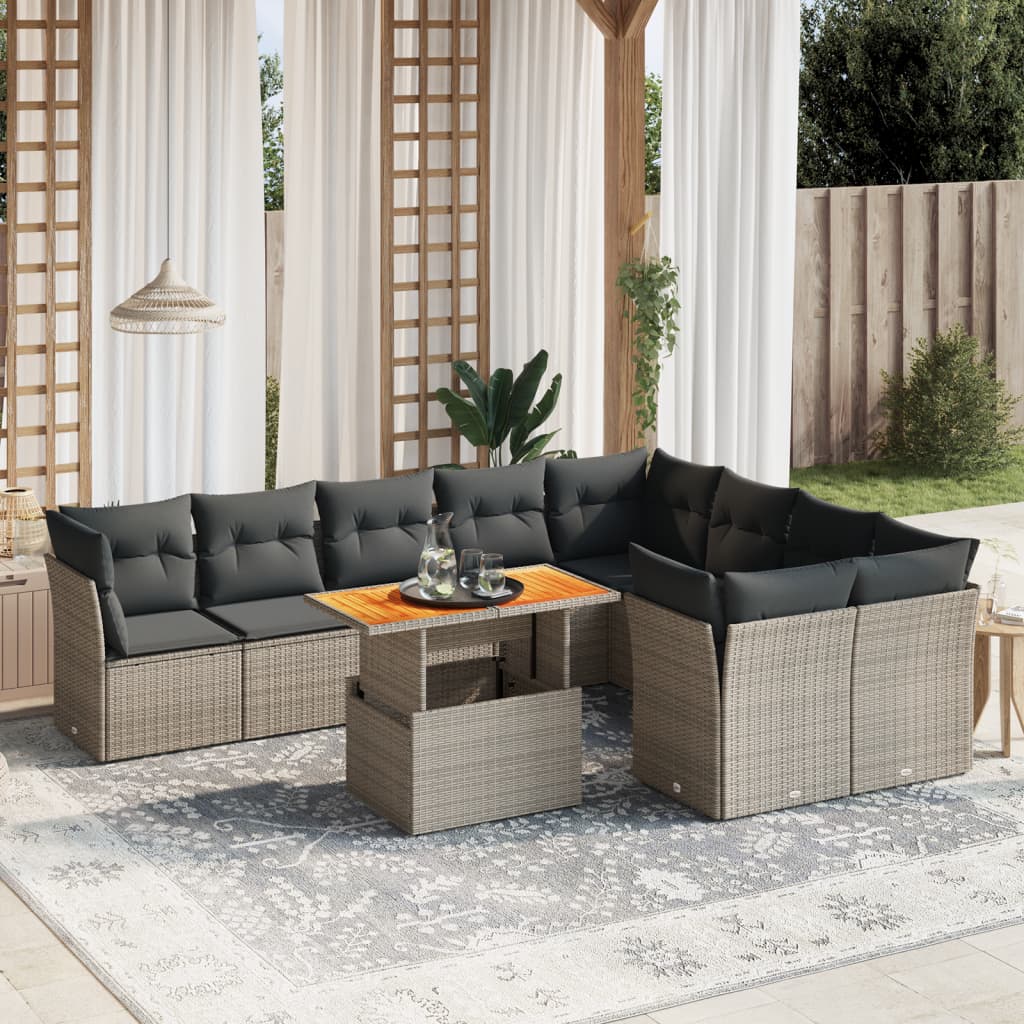 10-delige Loungeset met kussens poly rattan grijs is nu te koop bij PeponiXL, paradijselijk wonen!