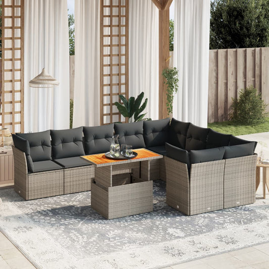 10-delige Loungeset met kussens poly rattan grijs is nu te koop bij PeponiXL, paradijselijk wonen!
