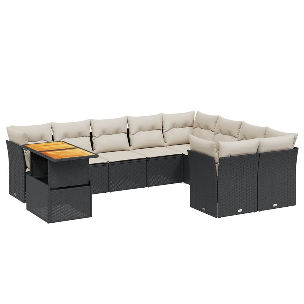 10-delige Loungeset met kussens poly rattan zwart is nu te koop bij PeponiXL, paradijselijk wonen!