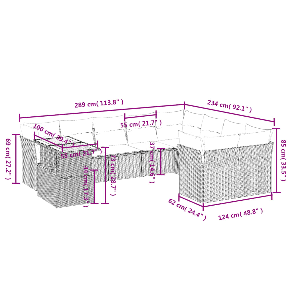 10-delige Loungeset met kussens poly rattan zwart is nu te koop bij PeponiXL, paradijselijk wonen!