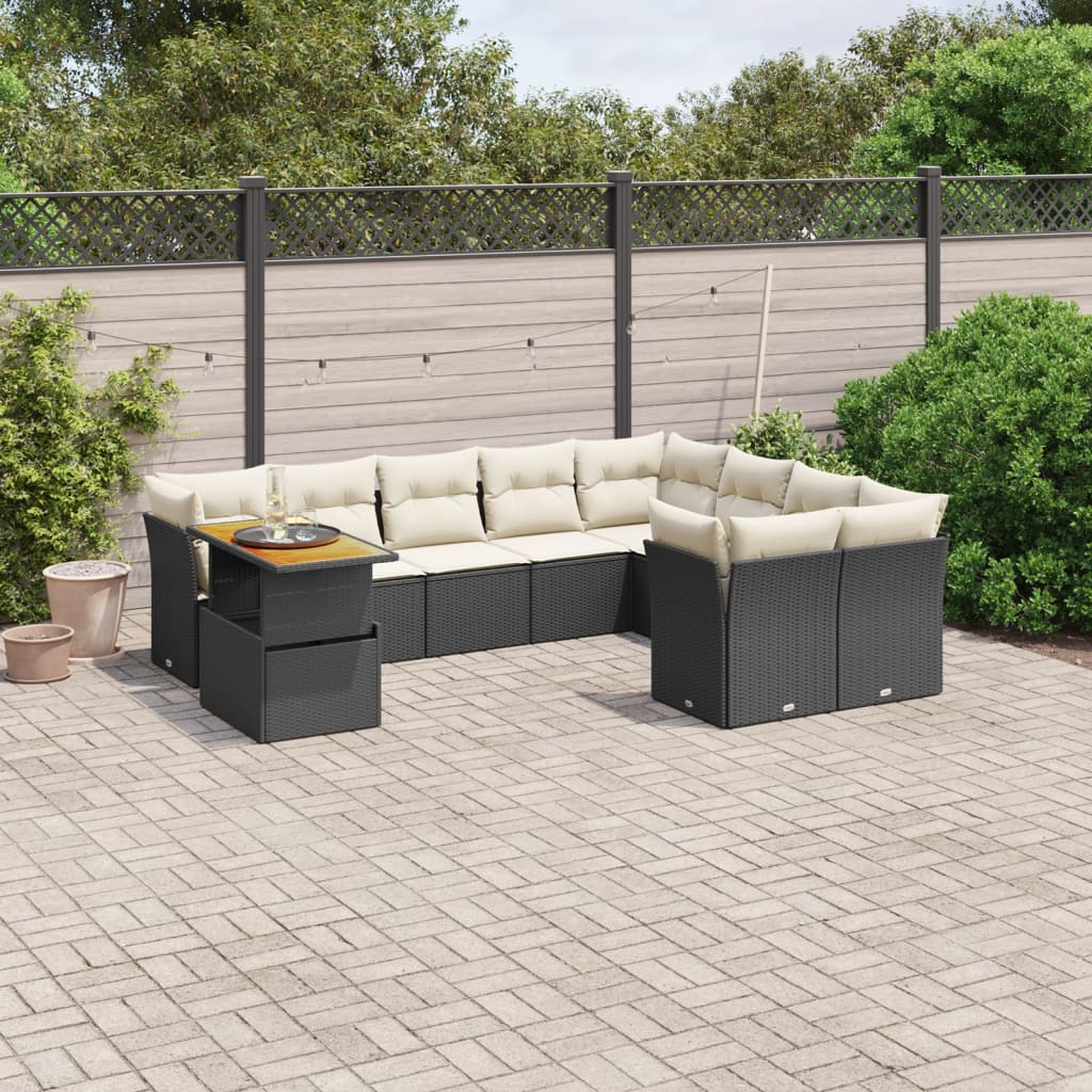 10-delige Loungeset met kussens poly rattan zwart is nu te koop bij PeponiXL, paradijselijk wonen!