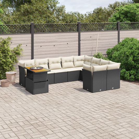 10-delige Loungeset met kussens poly rattan zwart is nu te koop bij PeponiXL, paradijselijk wonen!