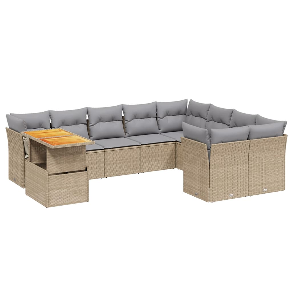 10-delige Loungeset met kussens poly rattan beige is nu te koop bij PeponiXL, paradijselijk wonen!