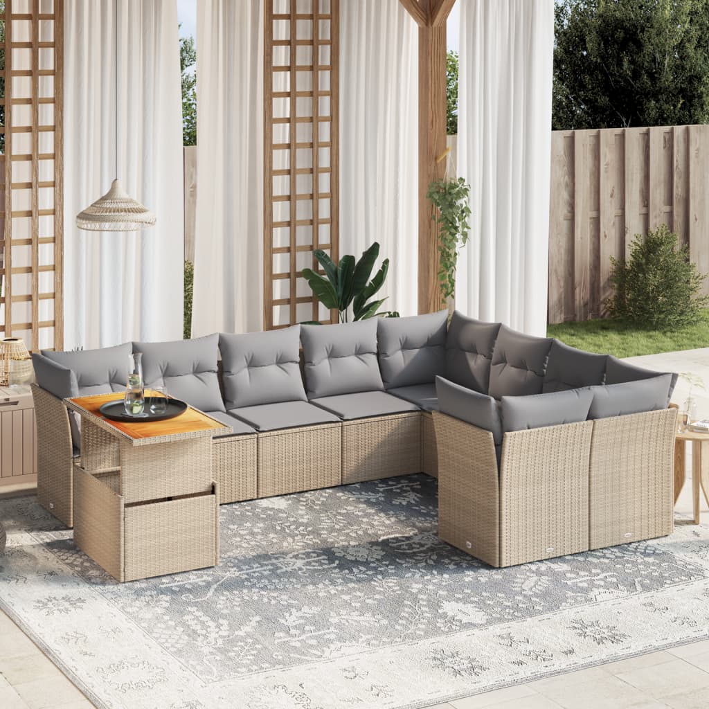 10-delige Loungeset met kussens poly rattan beige is nu te koop bij PeponiXL, paradijselijk wonen!