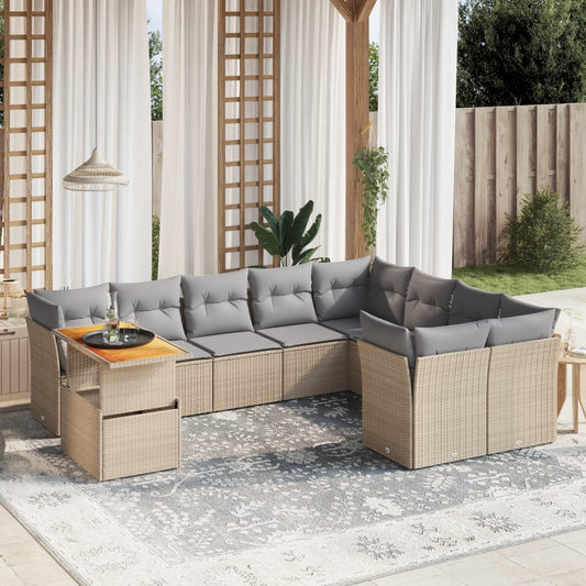 10-delige Loungeset met kussens poly rattan beige is nu te koop bij PeponiXL, paradijselijk wonen!