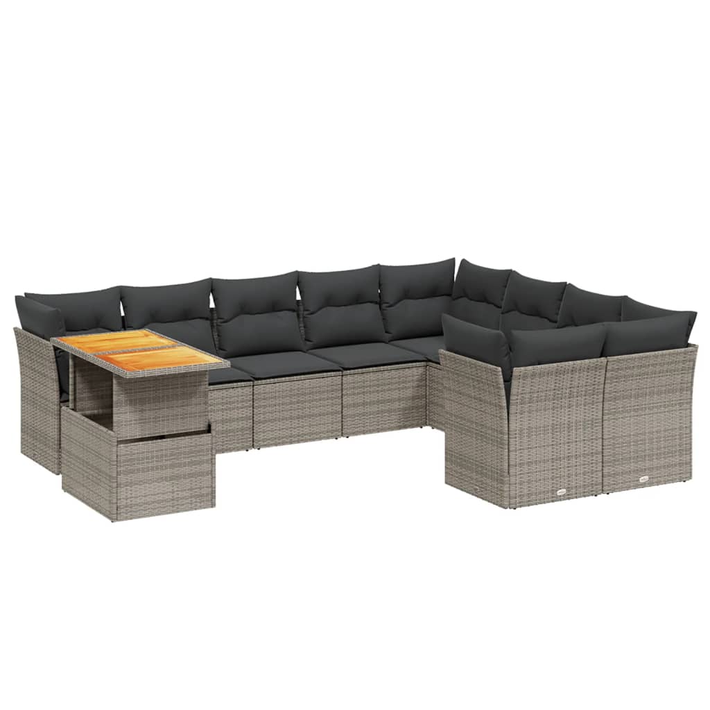 10-delige Loungeset met kussens poly rattan grijs is nu te koop bij PeponiXL, paradijselijk wonen!