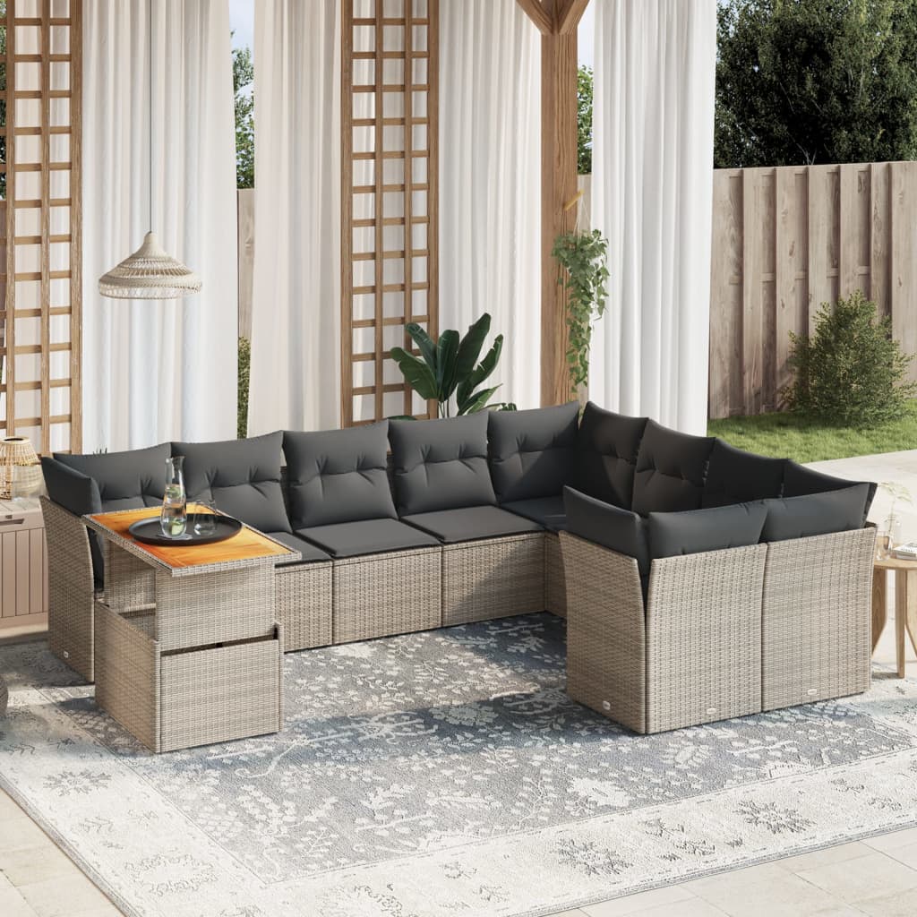10-delige Loungeset met kussens poly rattan grijs is nu te koop bij PeponiXL, paradijselijk wonen!