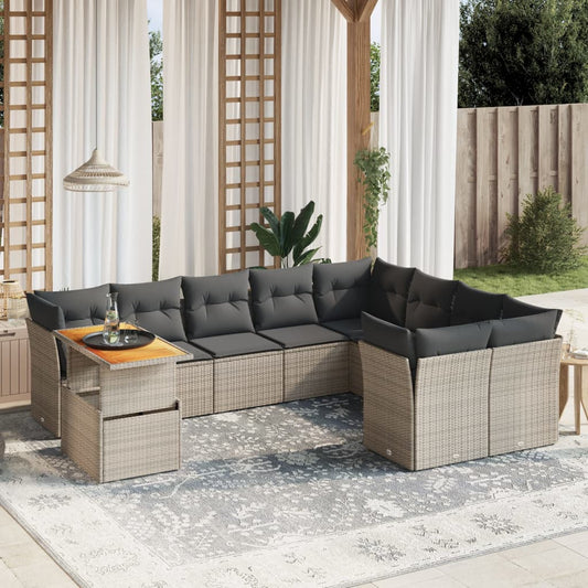10-delige Loungeset met kussens poly rattan grijs is nu te koop bij PeponiXL, paradijselijk wonen!